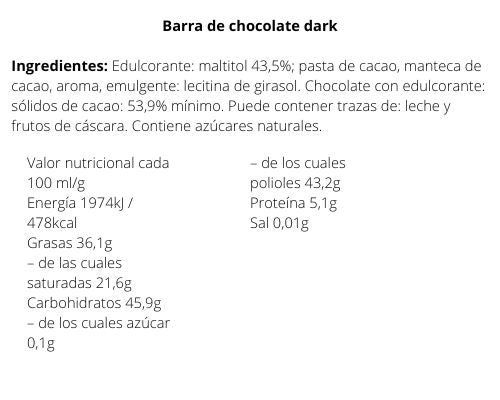 DARK CHOCOLATE (SIN AZÚCAR) 100 GRS